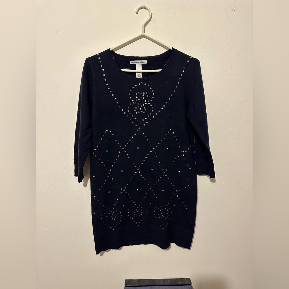 Knitted tunic with sequin motif -Blue - US8